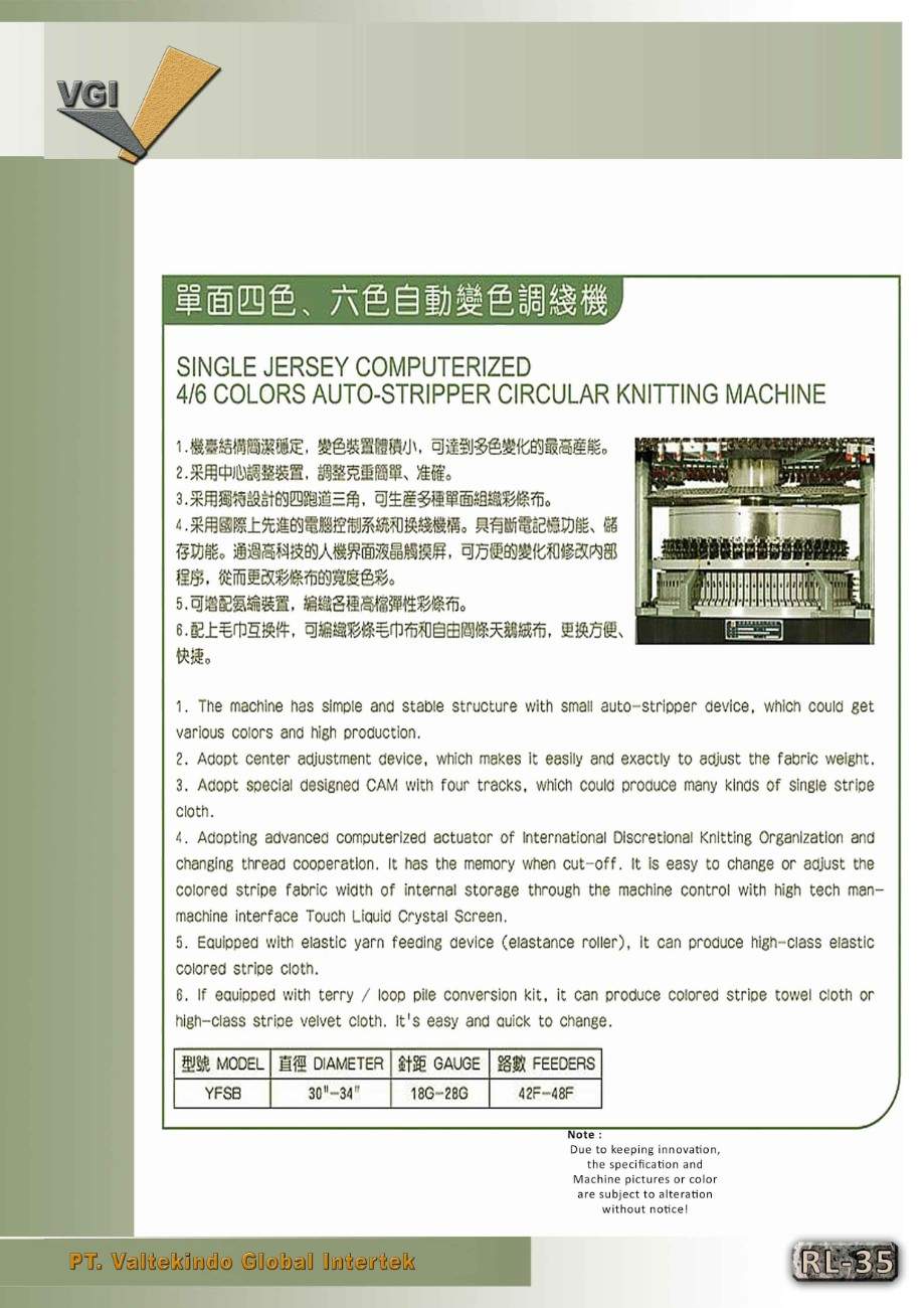 Single Jersey Comp. 4-6 colors auto stripper (YFSB)