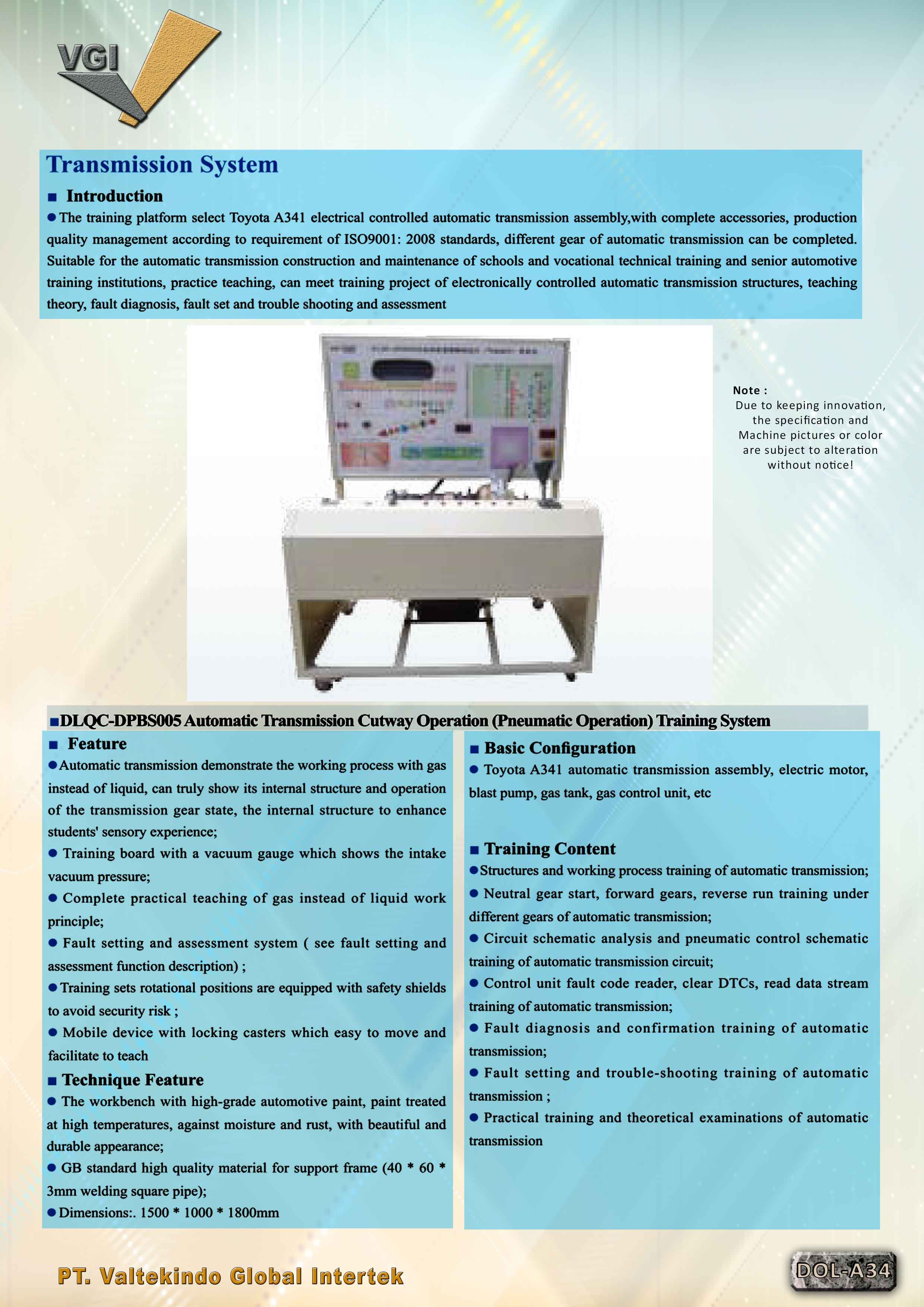 Automatic Transmission Cutway Operation (Pneumatic Operation) Training System